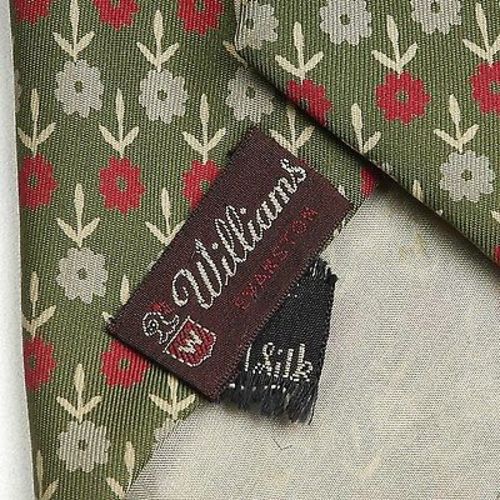 1950s Green Silk Floral Print Red Cream Gray Necktie