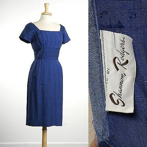 1950s Royal Blue Shantung Silk Wiggle Dress