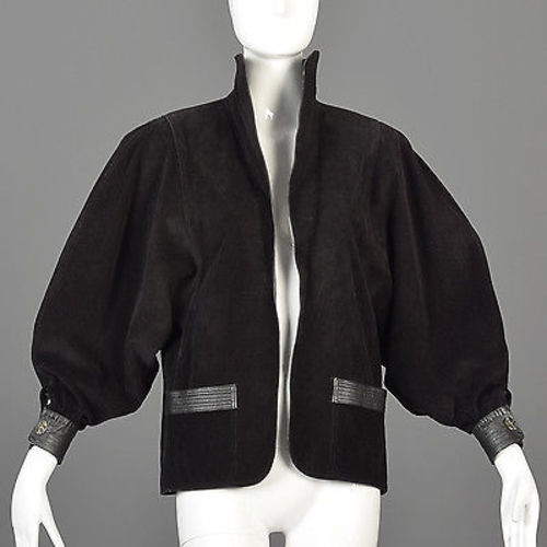 Avant Garde Jean Muir Black Leather Jacket with Bishop Sleeves