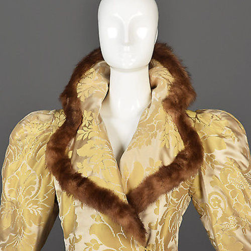 1940s Gold Brocade Coat with Mink Fur Trim