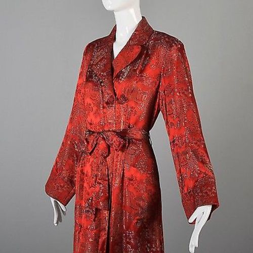 1940s Glamorous Red Brocade Dressing Gown
