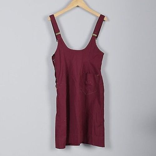 VTG 50s Maroon Jumper Dress Mid Century Overall Shoulder Straps Summer