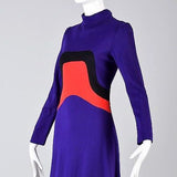 1960s Iconic Space Age Mod Long Sleeve Maxi Dress in Bright Purple Knit