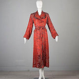 1940s Glamorous Red Brocade Dressing Gown