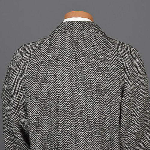 1950 Men's Irish Tweed Overcoat in Black & White Herringbone