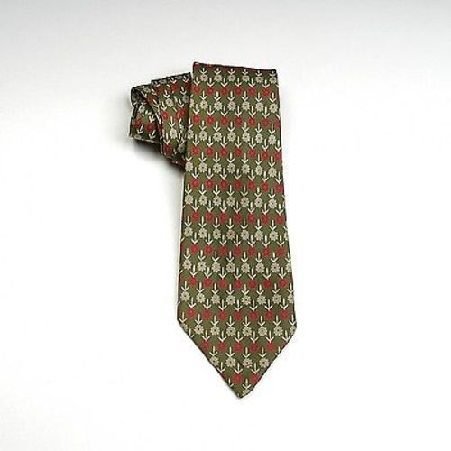 1950s Green Silk Floral Print Red Cream Gray Necktie