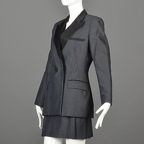 1990s Jean Paul Gaultier Classique Black Mini Skirt Suit with a Tuxedo Style Jacket