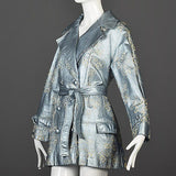 1960s Lilli Ann Metallic Blue Belted Trench Coat
