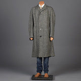 1950 Men's Irish Tweed Overcoat in Black & White Herringbone