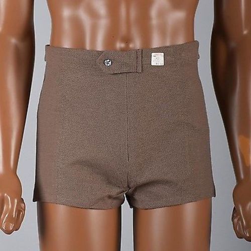 Size 36 Mens NOS VTG 60s Mod Tan Khaki Cotton Knit Mini Short Shorts High Rise