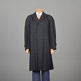 Mens 1950s Black Navy Blue Tartan Coat Overcoat Medium Weight Wool Plaid