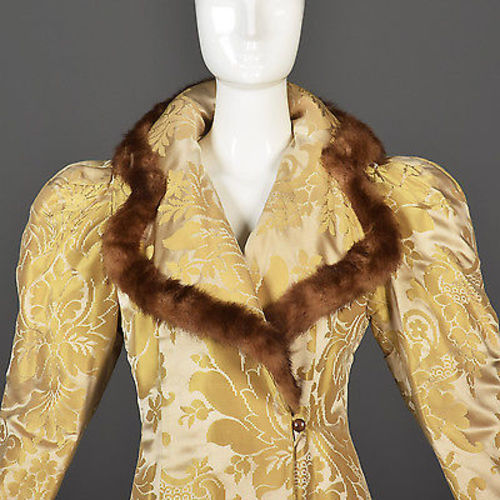 1940s Gold Brocade Coat with Mink Fur Trim