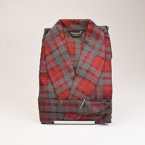 1960s Mens Deadstock Flannel Robe in Red and Gray Plaid