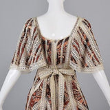 1970s Flowy Silk Bohemian Maxi Dress with Sheer Lace