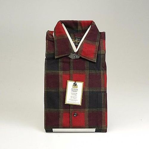 1960s Mens Deadstock Red Flannel Shadow Plaid Shirt
