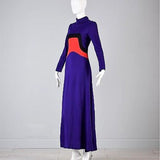 1960s Iconic Space Age Mod Long Sleeve Maxi Dress in Bright Purple Knit