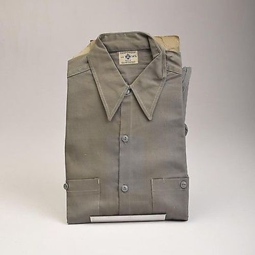 1940s Mens Deadstock Gray Sanforized Work Shirt