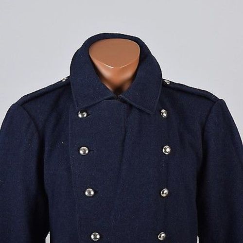 1911 Men's Navy Blue Wool Winter Military Overcoat, Double Breasted