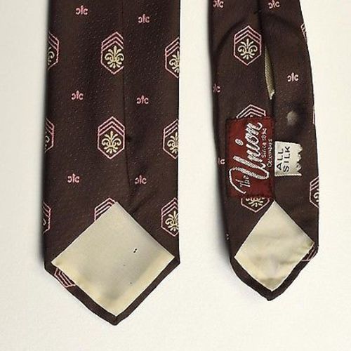 1950s Silk Brown Pink Crest Necktie