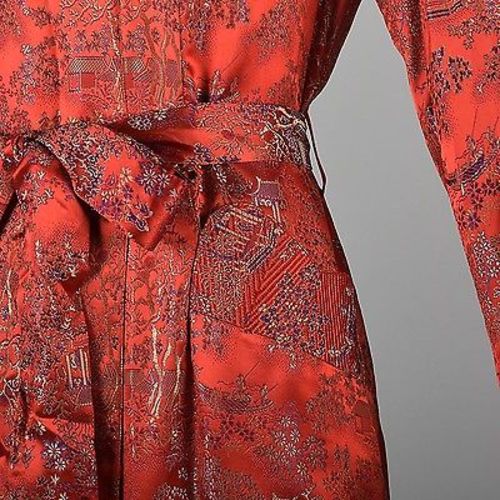 1940s Glamorous Red Brocade Dressing Gown