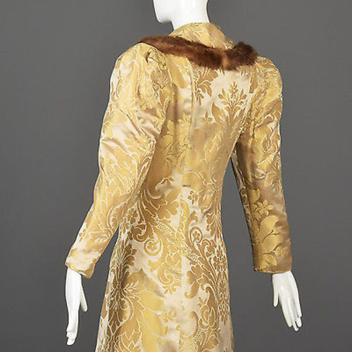 1940s Gold Brocade Coat with Mink Fur Trim