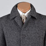 1960s Men's Mod Gray & Black Nubby Tweed Overcoat with Plaid Lining