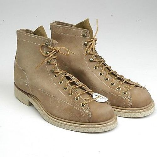 1960s Mens Tan Leather Split Hide Work Boots