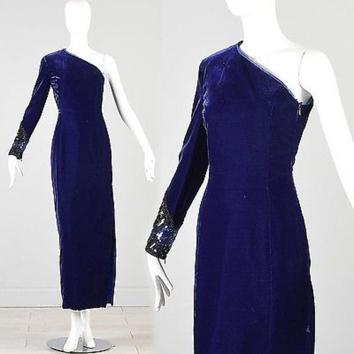 1990s Escada Couture Purple Velvet Asymmetric Evening Dress