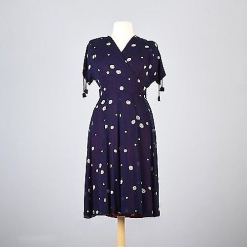 1950s Novelty Print Chiffon Dress Navy Blue with Globes