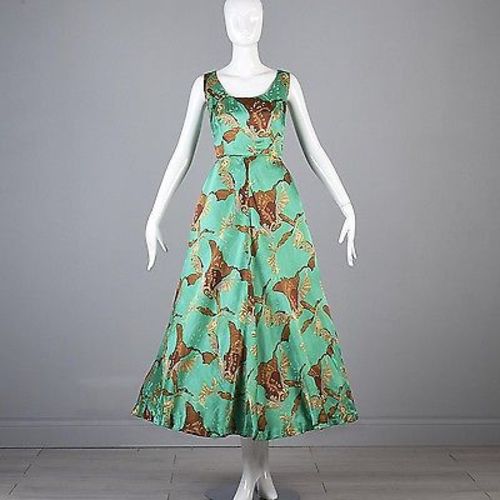 1950s Green Silk Gown with Matching Jacket