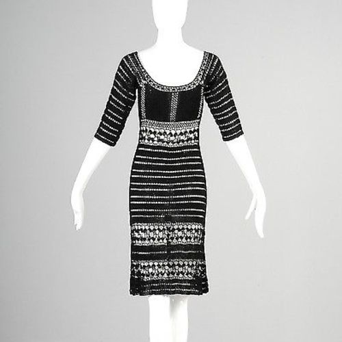 1970s Sheer Black Crochet Midi Dress