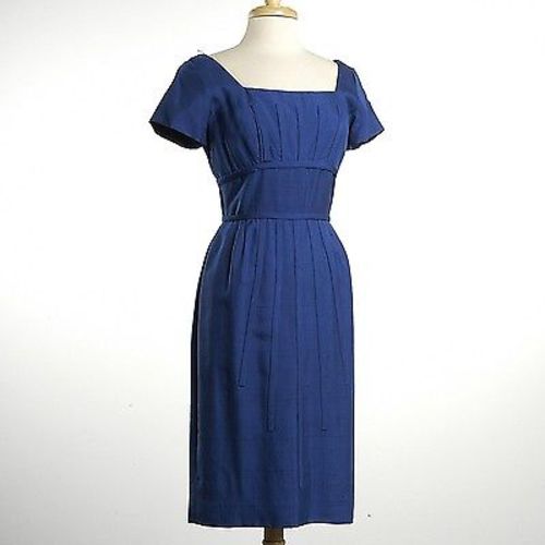 1950s Royal Blue Shantung Silk Wiggle Dress