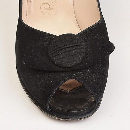 1950s Black Peeptoe Shoes with Matching Purse