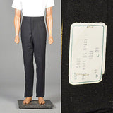 36x37 Mens 50s NOS VTG Deadstock Pants Black Wool Flat Front Unhemmed Tall Long