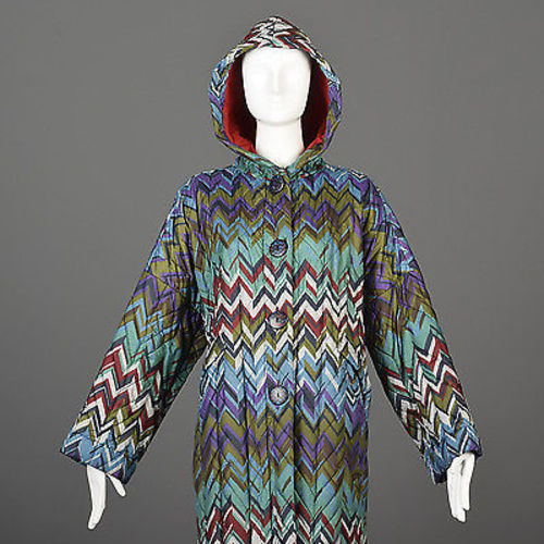 Missoni Colorful Print Oversized Quilted Rain Coat with Hood