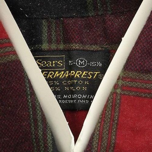 1960s Mens Deadstock Red Flannel Shadow Plaid Shirt