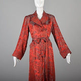 1940s Glamorous Red Brocade Dressing Gown