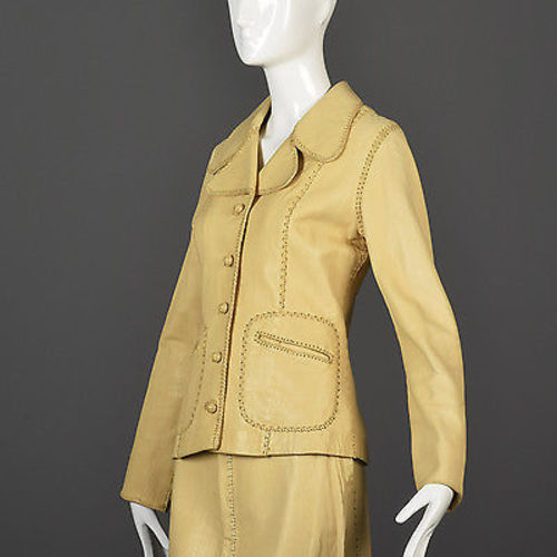 1970s North Beach Leather Skirt Suit with a Whipstitch Blazer