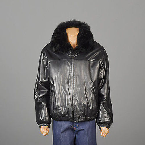 Men's Reversible Black Leather & Australian Possum Fur Coat