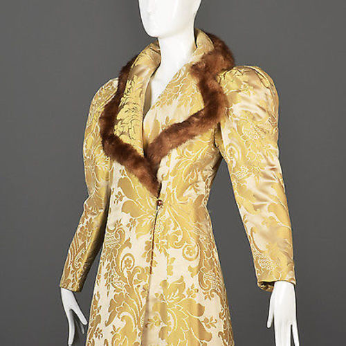 1940s Gold Brocade Coat with Mink Fur Trim