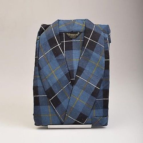Deadstock 1960s Men's All Cotton Flannel Blue Plaid Robe