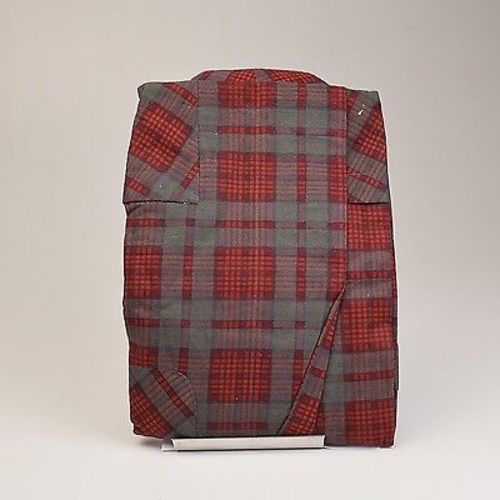 1960s Mens Deadstock Flannel Robe in Red and Gray Plaid