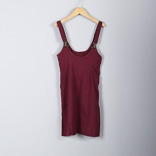 VTG 50s Maroon Jumper Dress Mid Century Overall Shoulder Straps Summer