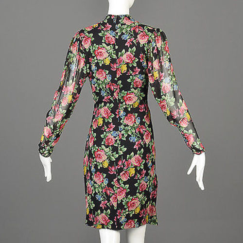 1980s Emanuel Ungaro Parallele Rose Print Silk Cocktail Dress