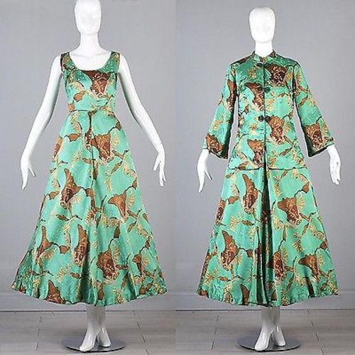 1950s Green Silk Gown with Matching Jacket