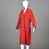 1980s Chanel Boutique Bright Red Silk & Wool Coat