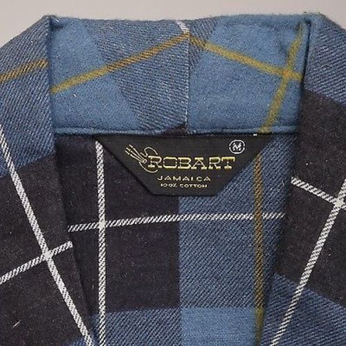 Deadstock 1960s Men's All Cotton Flannel Blue Plaid Robe