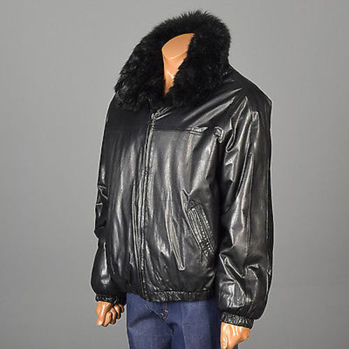Men's Reversible Black Leather & Australian Possum Fur Coat