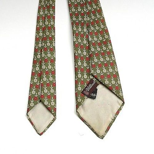 1950s Green Silk Floral Print Red Cream Gray Necktie