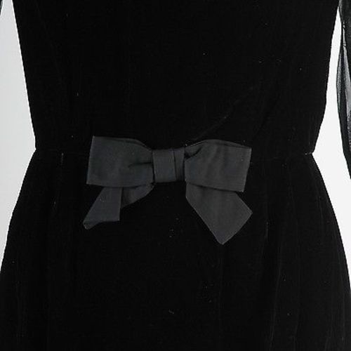 1960s Little Black Velvet Wiggle Dress with Dramatic  Sleeves